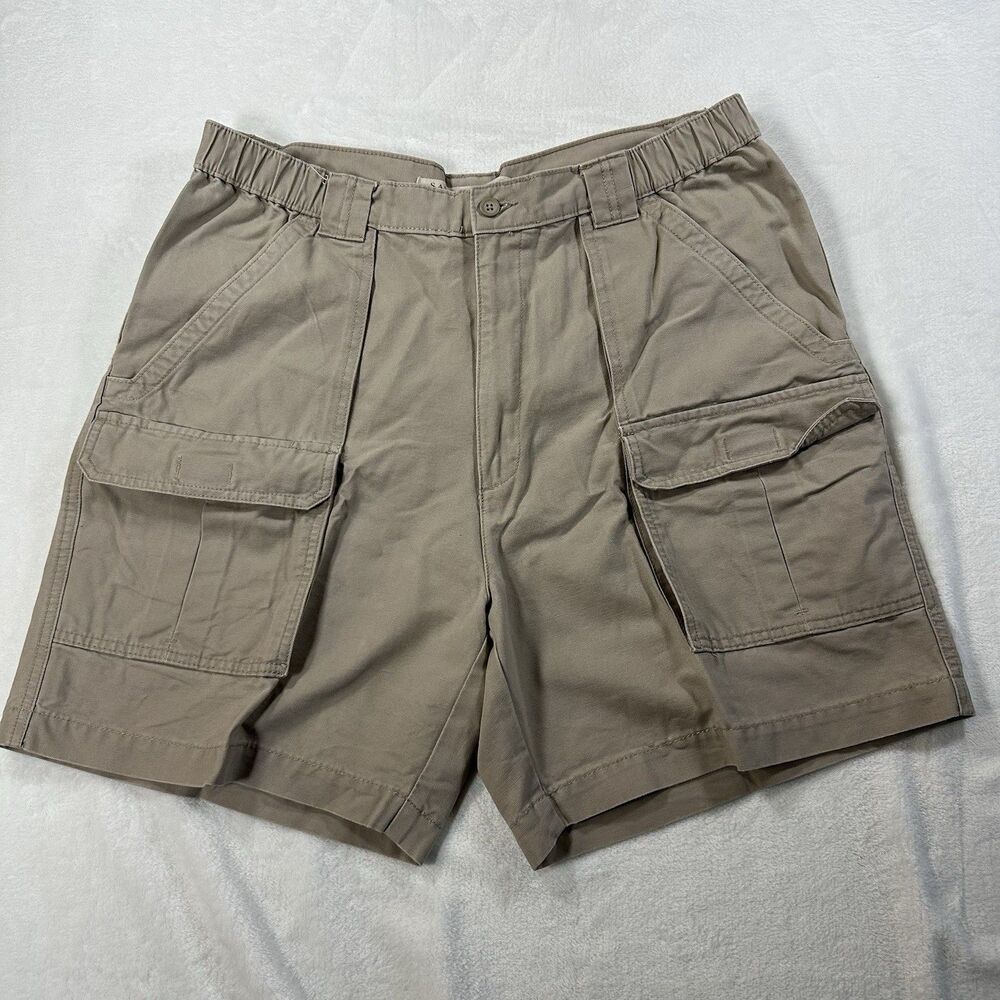 Savane Denim Cargo Shorts Mens 36 Khaki Cotton Elastic Waist